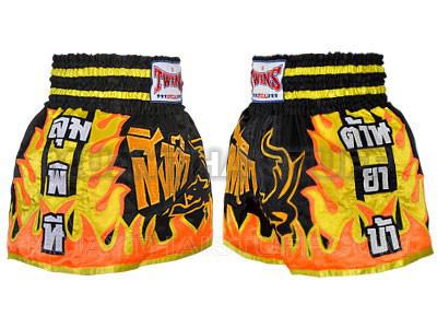 Muay Thai trenky TWINS (Muaythai Shorts Black Tiger with Orange Fire) [TWN-S010]