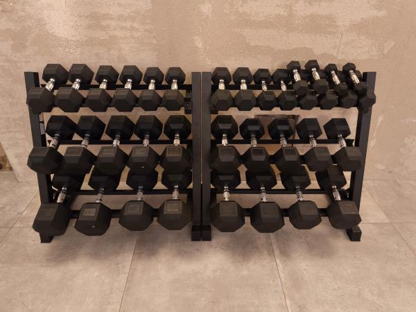 jednoručky činky - HEXA - sada 450kg + STOJANY